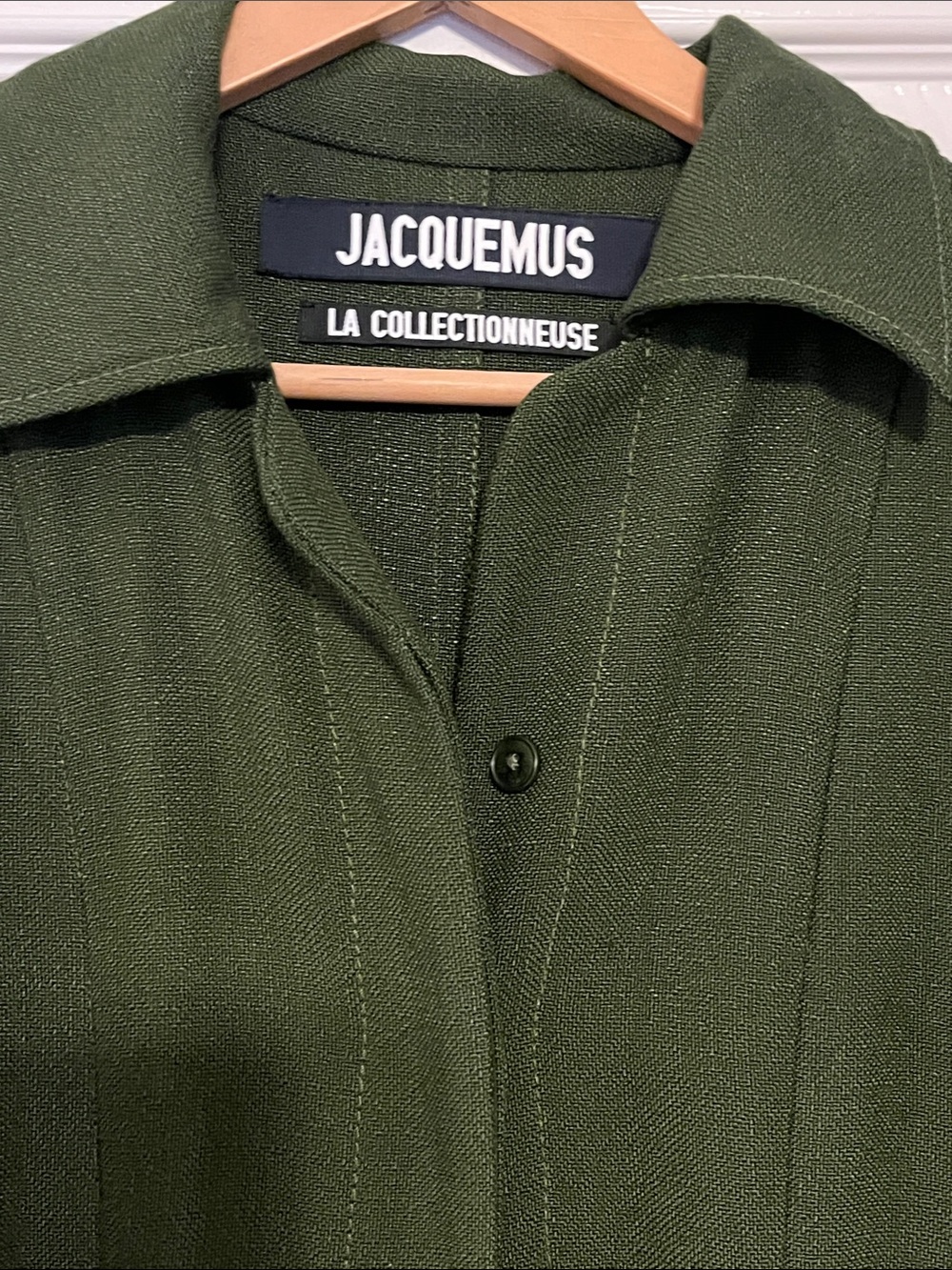 Jacquemus Olive Green Collared Shirt duster long Jacket